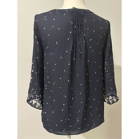 Maeve navy blue star print cutout blouse 2 - Picture 3 of 5